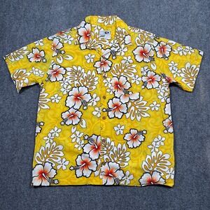 Good‎ Vibes Mens Hawaiian Button Shirt M Floral Yellow Relaxed Casual